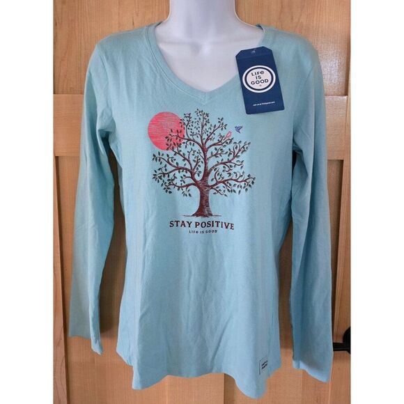 Life Is Good Womens XS Stay Positive Long Sleeve V-Neck Tee - Picture 1 of 6